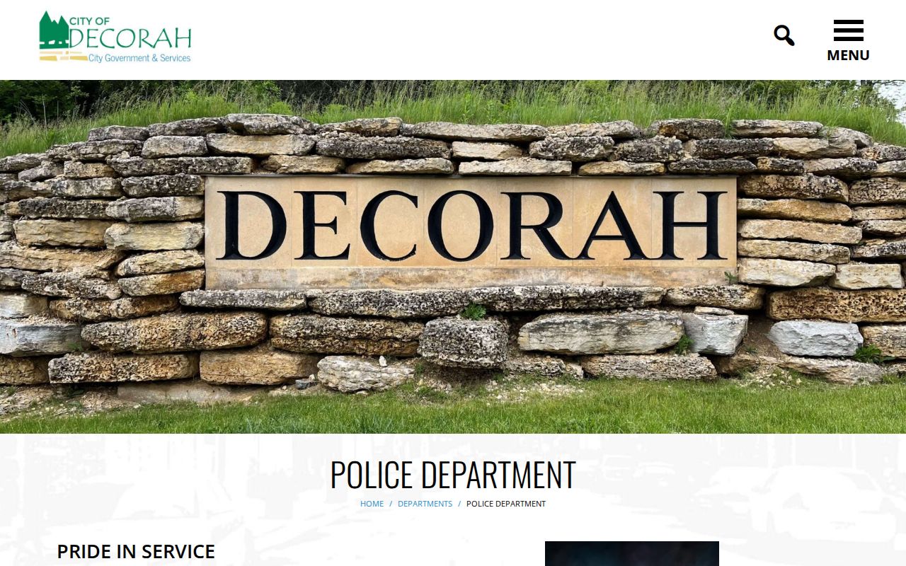 Official Decorah Police Department webpage with department information